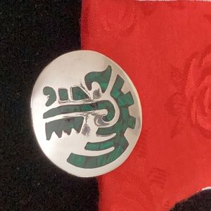 925 Mexican Sterling Silver Pin/Pendant combo .Aztec malachite inlay design